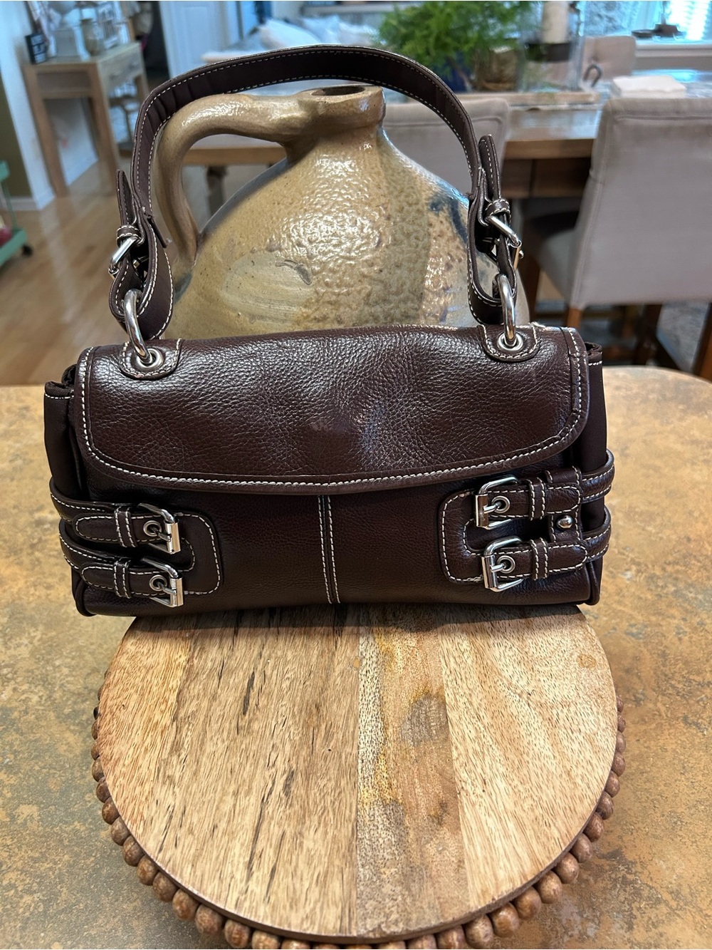 Franco Sarto Brown Leather Buckle Shoulder Bag